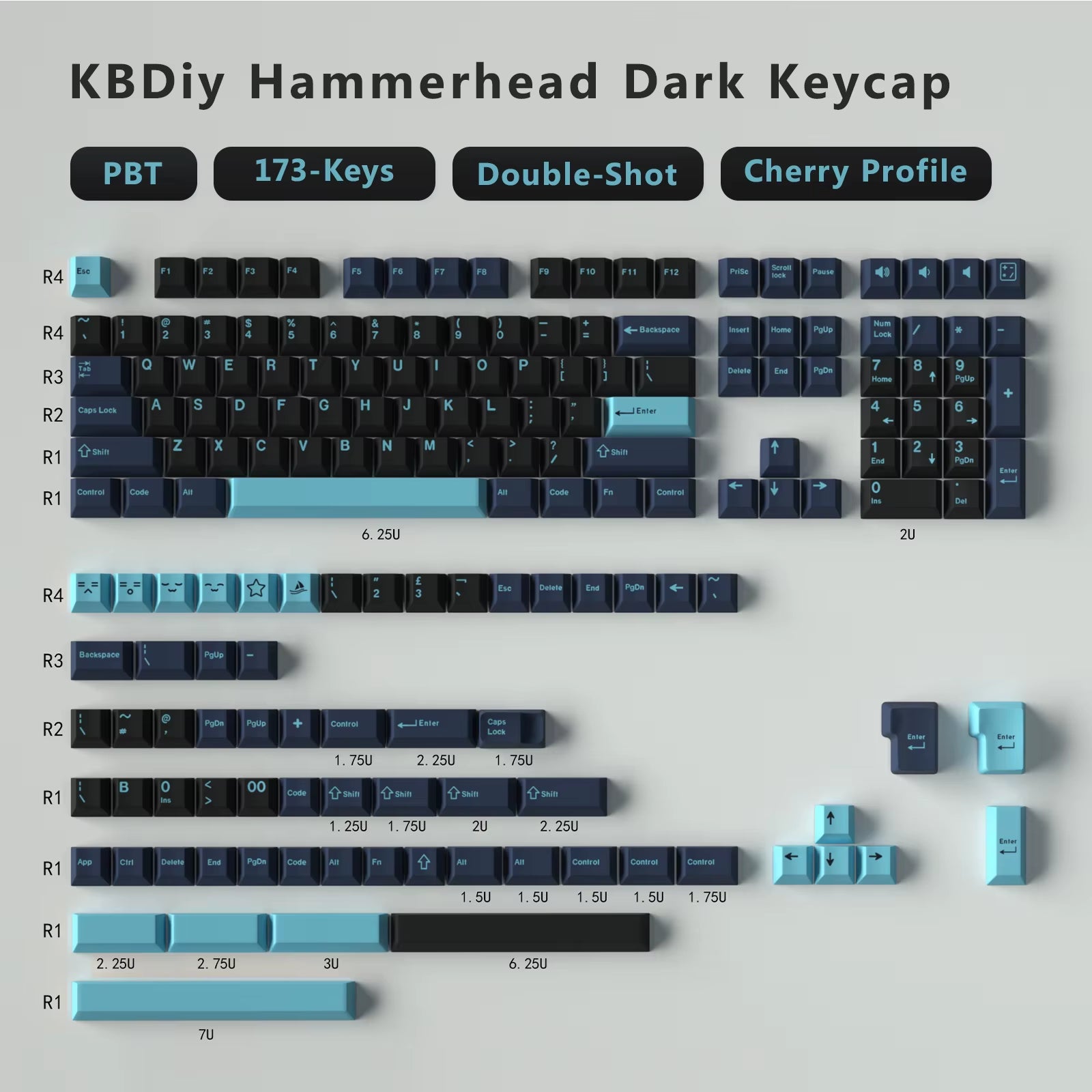 176 Keys/Set Cherry Profile PBT GMK Nautilus Keycaps Double Shot Blue for Mechanical Keyboard Keycap Custom ISO Keys 7U