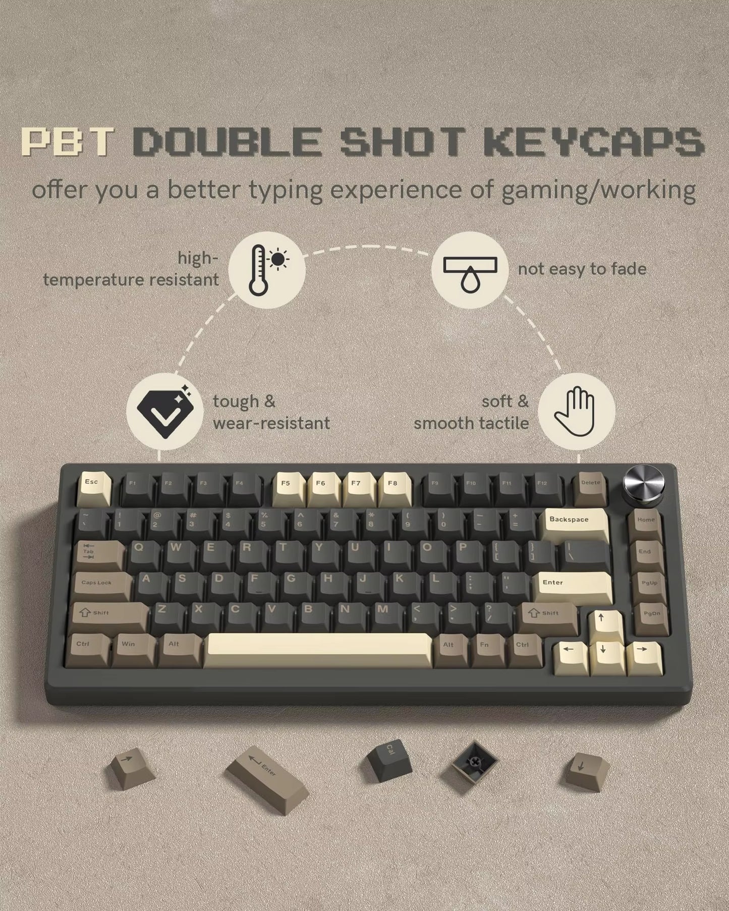 138 Keys Retro Brown Gray PBT Keycap Double Shot Cherry Profile Key Caps for Cherry MX Switches Mechanical Gamer Keyboard