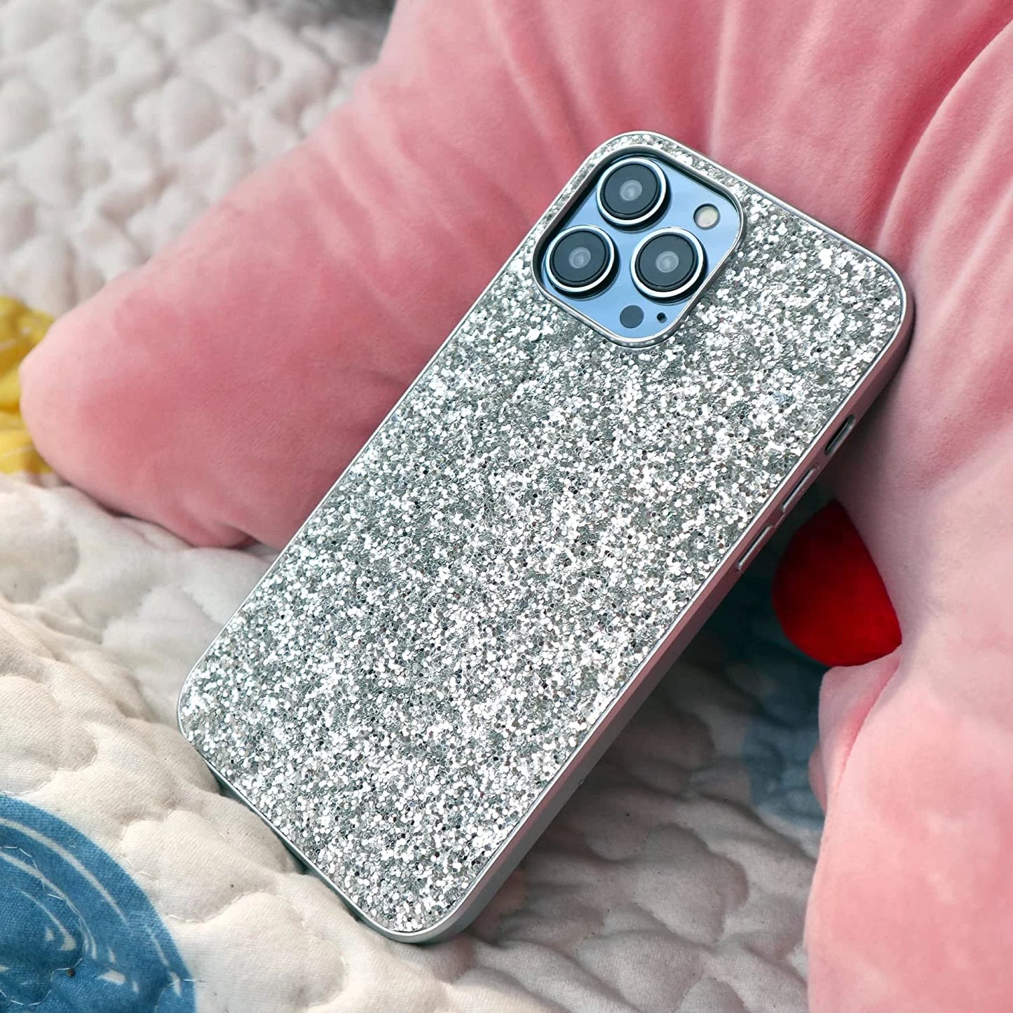 Compatible with Iphone Case,Crystal Diamond Glitter Bling Sparkly Soft Shockproof Cover for Women Girls Phone Case (Silver,Iphone 12 Pro)