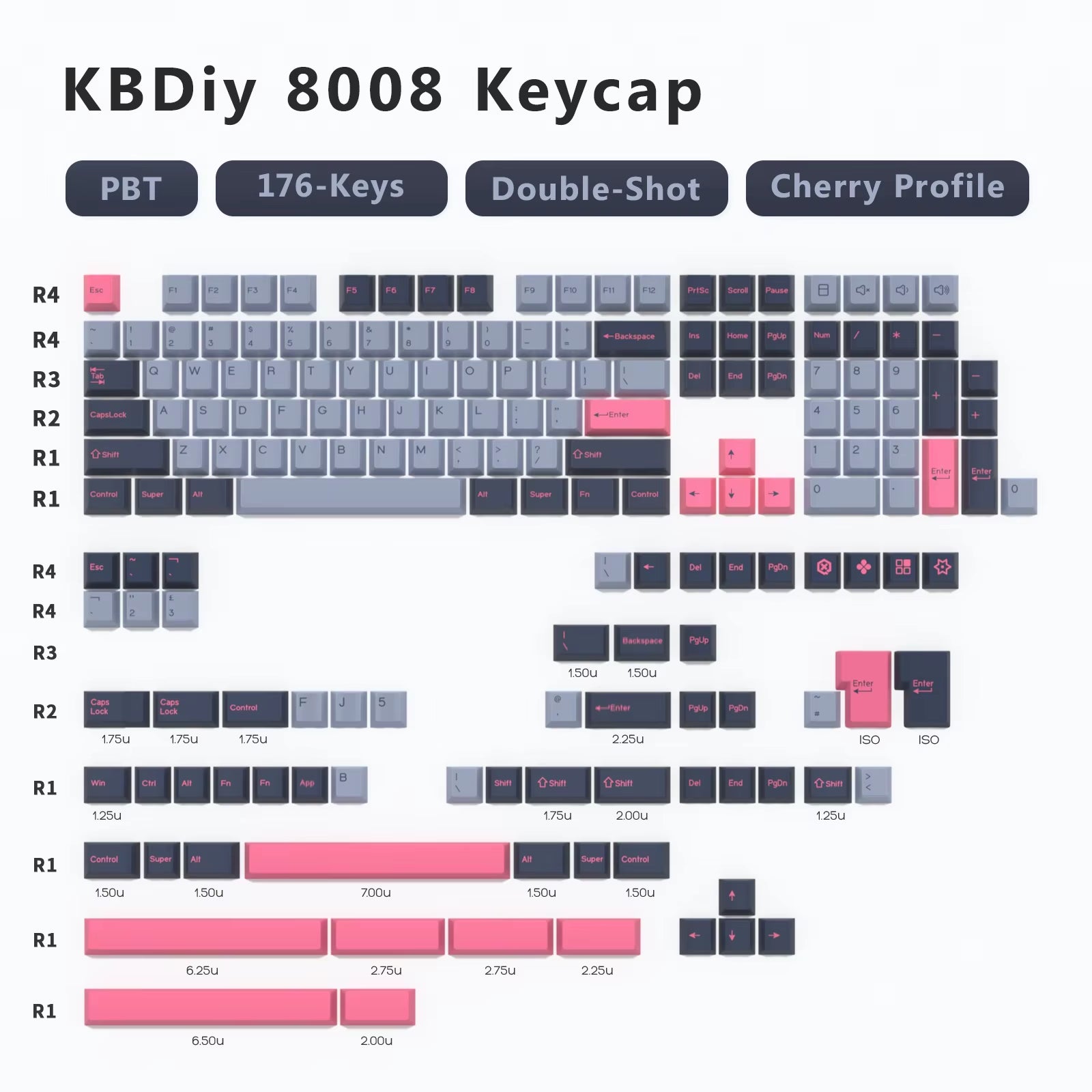 176 Keys/Set Cherry Profile PBT GMK Nautilus Keycaps Double Shot Blue for Mechanical Keyboard Keycap Custom ISO Keys 7U