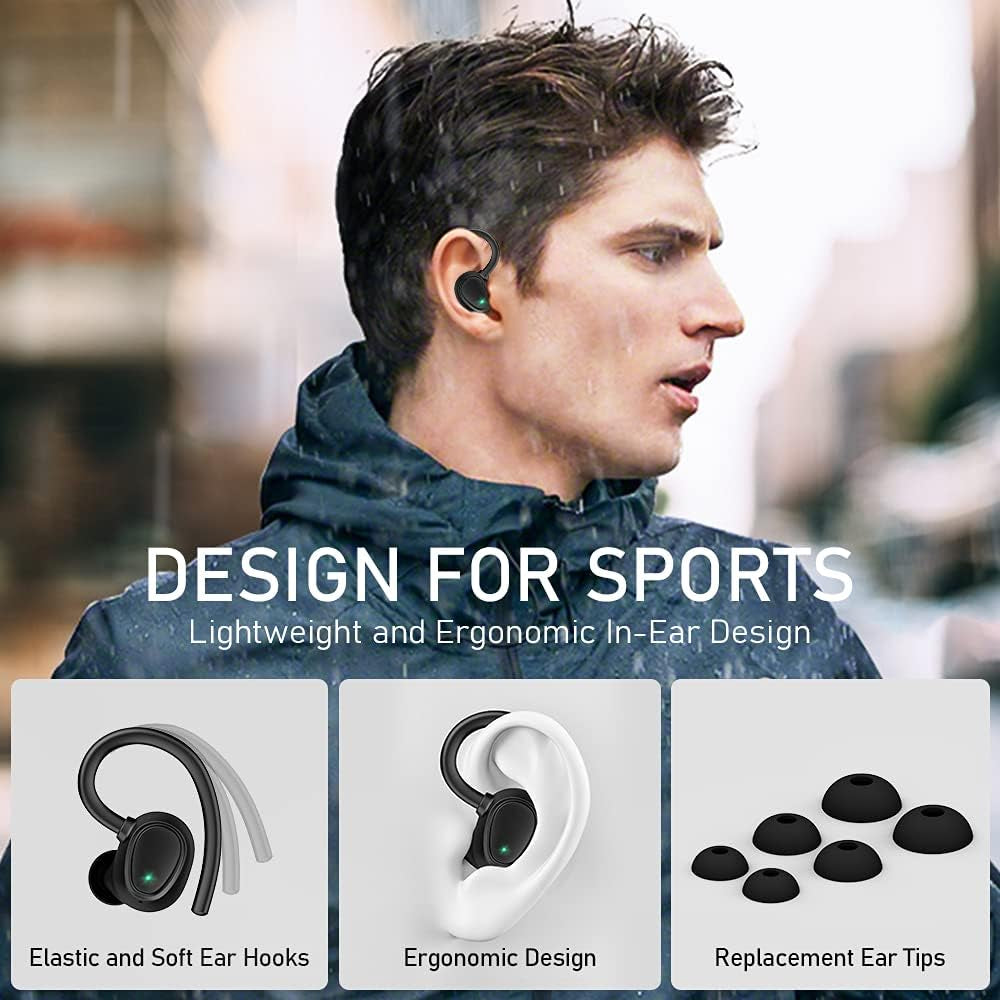 Wireless Earbud, Bluetooth 5.1 Headphones Sport Wireless Bluetooth Earphones in Ear Noise Cancelling Earbud with Mic Deep Bass, Earhooks Ear Buds IP7 Waterproof 48H Headset for Running Gym[2021 New]