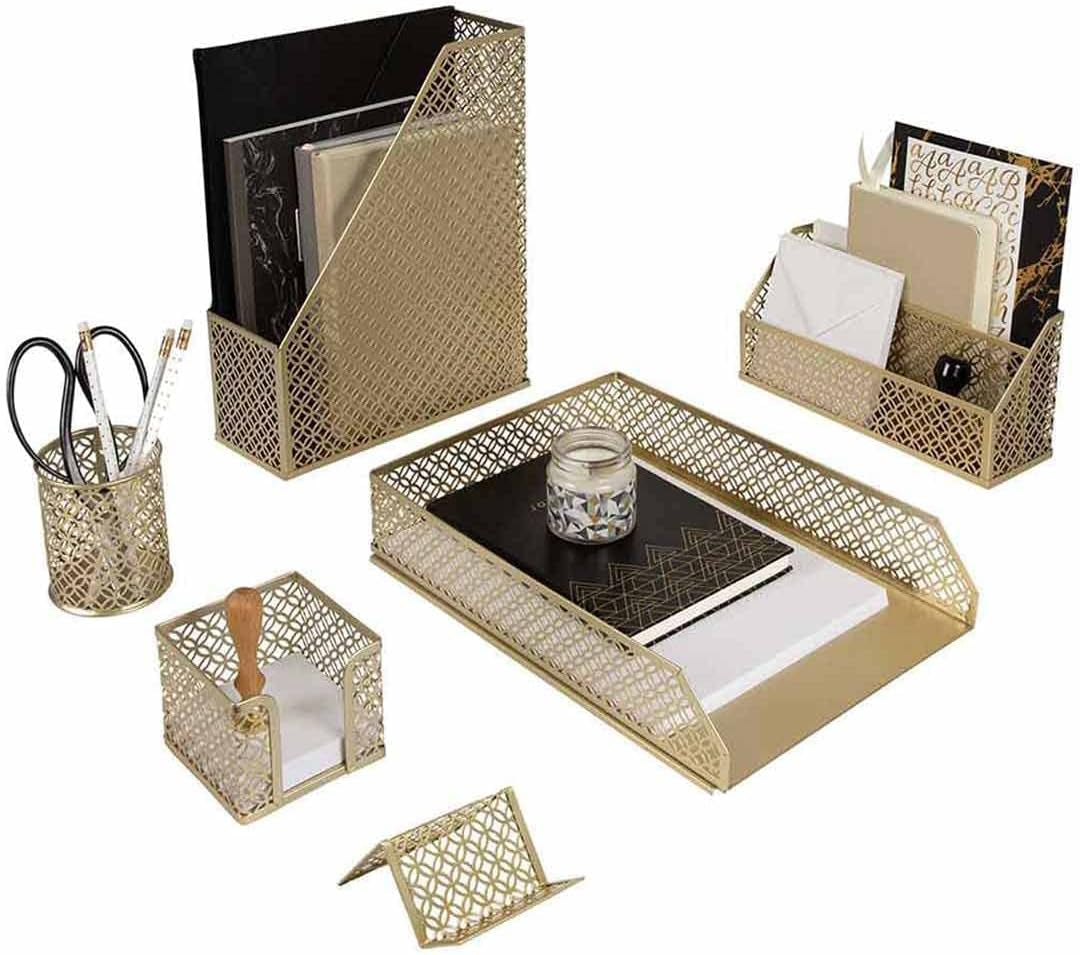 Gold Desk Accessories for Women Office 6 Piece Gold Desk Set Gold Office Organizer - Office Supplies Gold - Office Organization Set - Desk Organizer for Women Gold Desk Sets and Accessories for Women