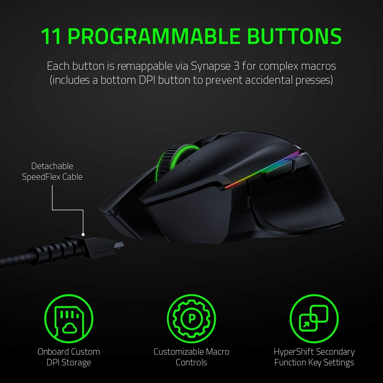 Basilisk Ultimate Hyperspeed Wireless Gaming Mouse W/ Charging Dock: Fastest Gaming Mouse Switch - 20K DPI Optical Sensor - Chroma RGB - 11 Programmable Buttons - 100 Hr Battery - Classic Black