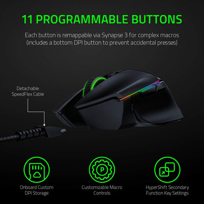 Basilisk Ultimate Hyperspeed Wireless Gaming Mouse W/ Charging Dock: Fastest Gaming Mouse Switch - 20K DPI Optical Sensor - Chroma RGB - 11 Programmable Buttons - 100 Hr Battery - Classic Black